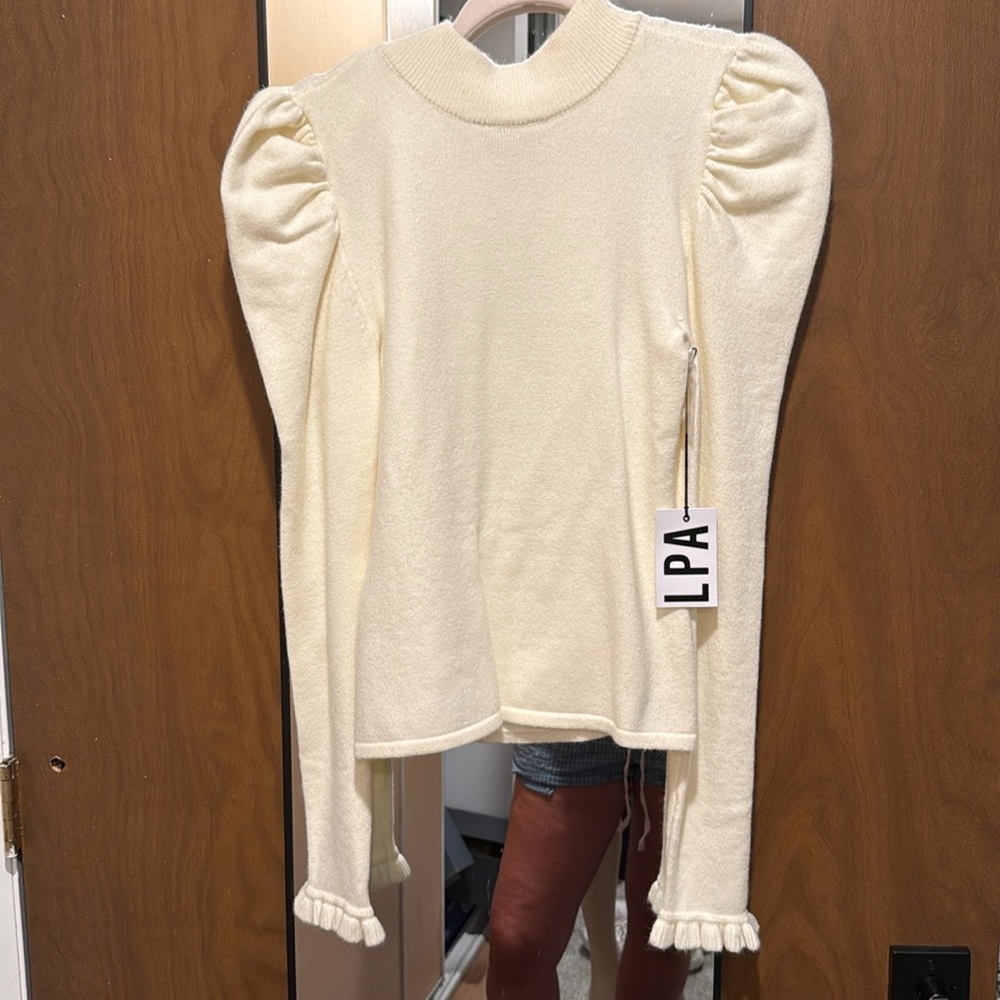 LPA Cream Puff Sleeve open back sweater size XS